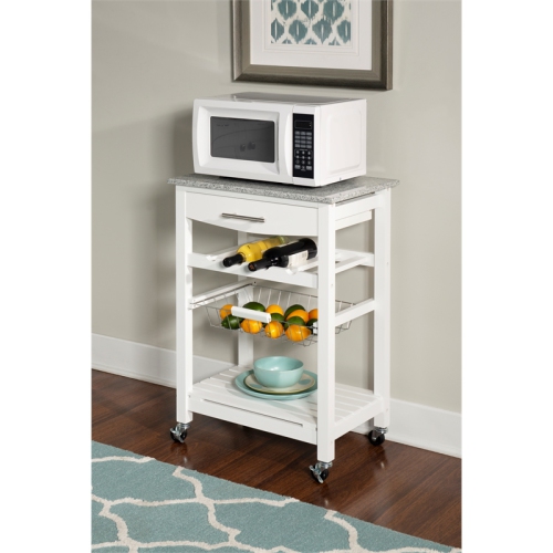 Linon Natalie Wood Granite Top Kitchen Island in White