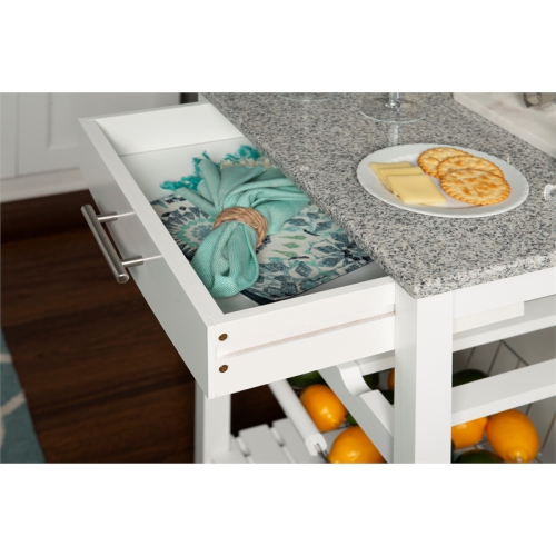 Linon Natalie Wood Granite Top Kitchen Island in White