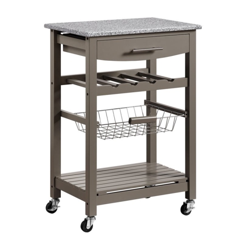 LINON  Natalie Wood Granite Top Kitchen Island In In Gray The drawer is perfect for utensils and napkins and anything else we want to keep out of sight until use