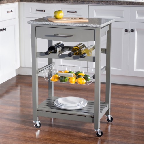 Linon Natalie Wood Granite Top Kitchen Island in Gray