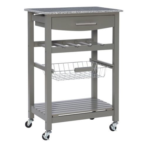 Linon Natalie Wood Granite Top Kitchen Island in Gray