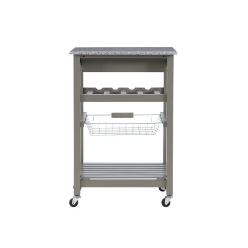 Linon Natalie Wood Granite Top Kitchen Island in Gray