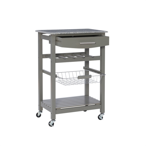 Linon Natalie Wood Granite Top Kitchen Island in Gray