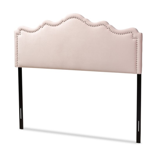 Bowery Hill Contemporary Velvet Queen Headboard in Light Pink