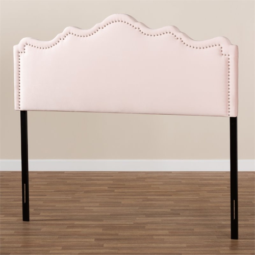 Bowery Hill Contemporary Velvet Queen Headboard in Light Pink