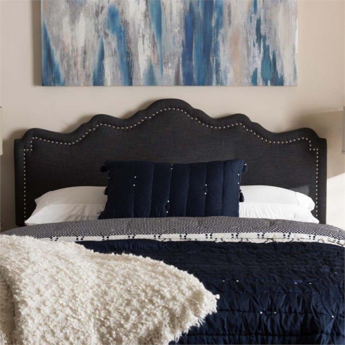 Bowery Hill Contemporary Fabric Upholstered Queen Headboard in Dark Gray