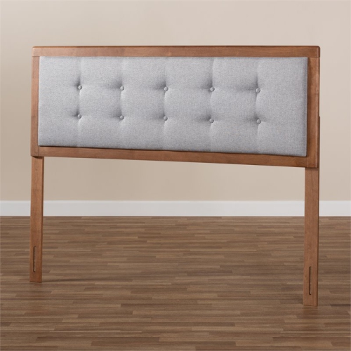 Bowery Hill Mid-Century Wood Tufted King Headboard in Light Gray
