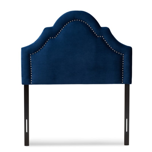 Bowery Hill Velvet and Wood Twin Headboard in Navy Blue
