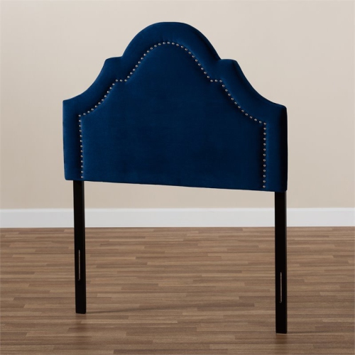 Bowery Hill Velvet and Wood Twin Headboard in Navy Blue