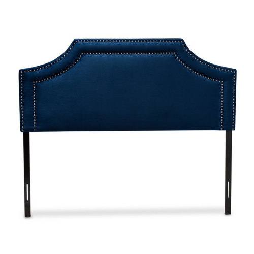 Bowery Hill Modern Velvet and Wood King Headboard in Navy Blue