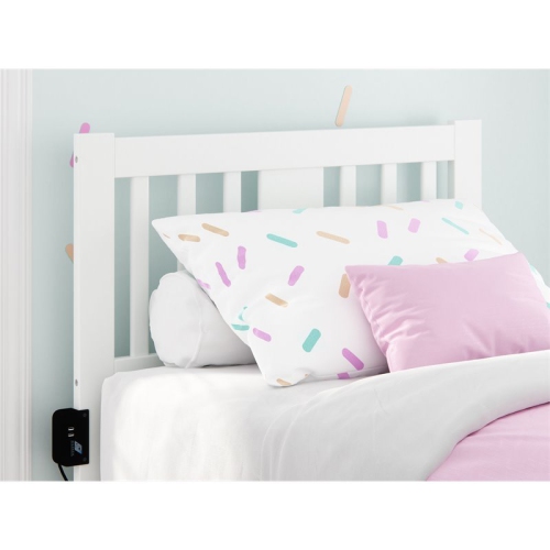 Pemberly Row Traditional Twin Spindle Headboard with USB Turbo Charger in White