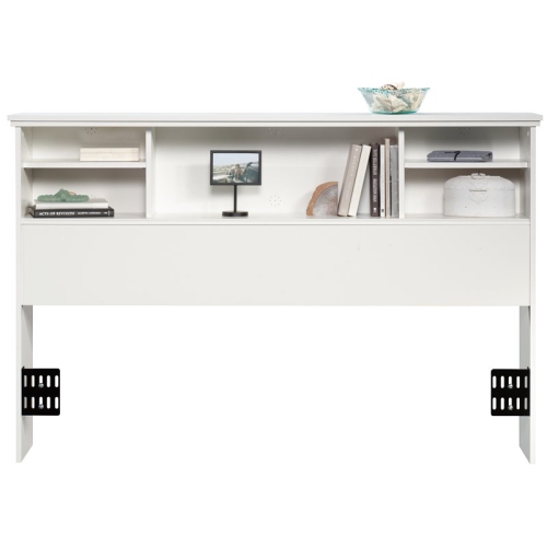 Tête de lit bibliothèque en bois Pemberly Row pour grand lit, blanc glacier