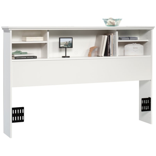 Tête de lit bibliothèque en bois Pemberly Row pour grand lit, blanc glacier