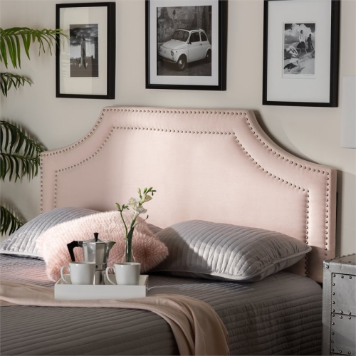 Bowery Hill Velvet and Wood Queen Headboard in Light Pink