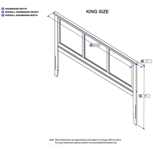 AFI Madison King Solid Wood Panel Headboard with Device Charger in Gray