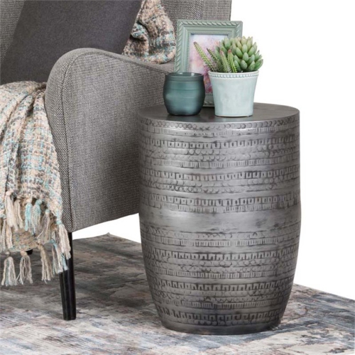 Pemberly Row Boho 15" Metal Large Accent Side Table in Antique Silver