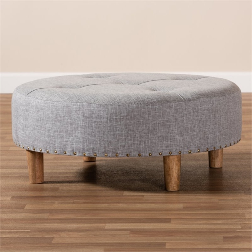 Baxton Studio Vinet Tufted Fabric and Wood Coffee Table Ottoman in Light Gray