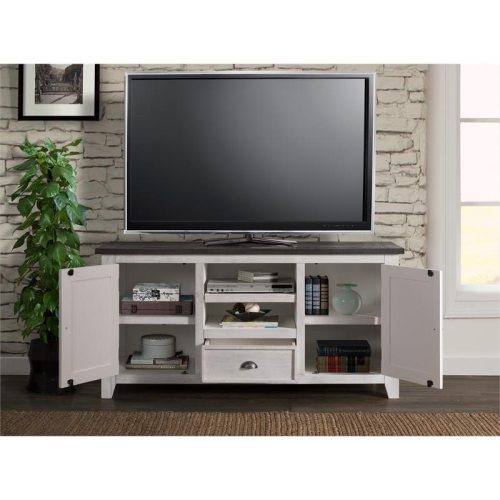 Martin Svensson Home Monterey Solid Wood TV Stand in White with Gray Top