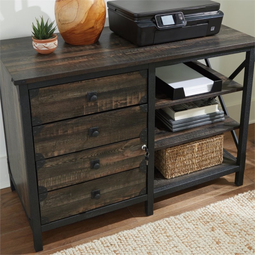 Sauder Steel River Small Credenza in Engineered Wood-Carbon Oak