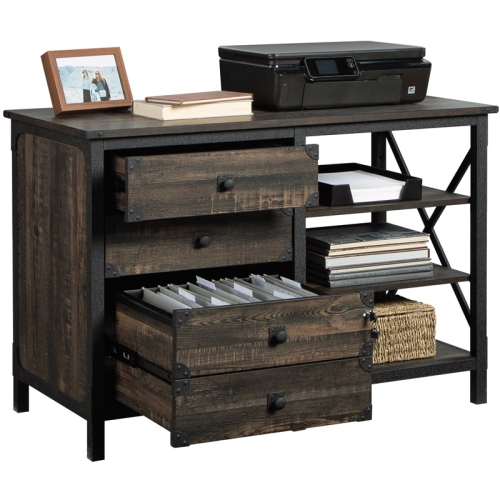 Sauder Steel River Small Credenza in Engineered Wood-Carbon Oak