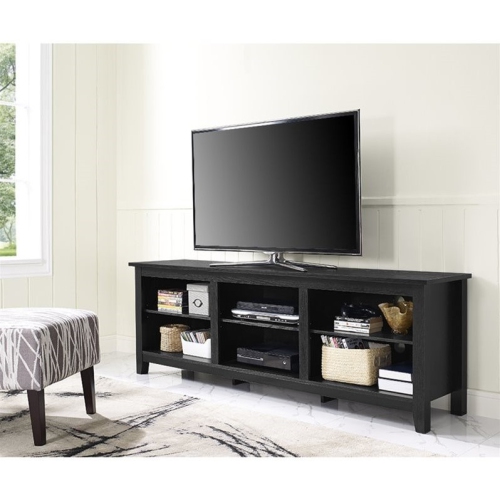 WALKER EDISON  70" Essentials Tv Stand Media Console In In Black 70" Black TV Stand