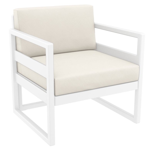 Mykonos Patio Club Chair in White Finish with Acrylic Fabric Natural Cushions