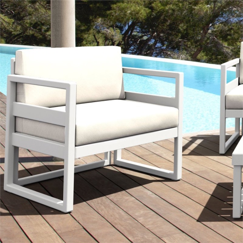 Mykonos Patio Club Chair in White Finish with Acrylic Fabric Natural Cushions