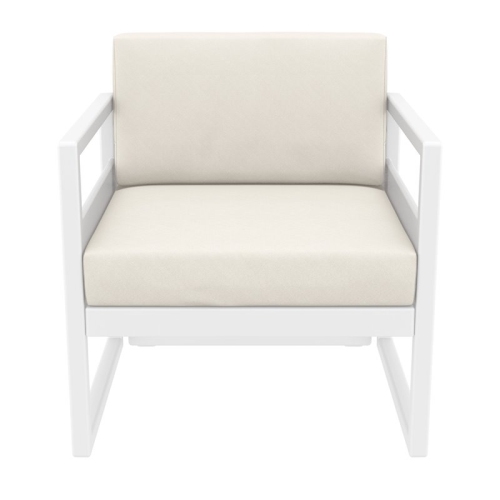 Mykonos Patio Club Chair in White Finish with Acrylic Fabric Natural Cushions