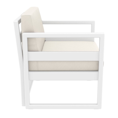 Mykonos Patio Club Chair in White Finish with Acrylic Fabric Natural Cushions