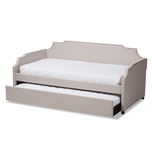 Bowery Hill Beige Upholstered Twin Size Daybed with Trundle Bed