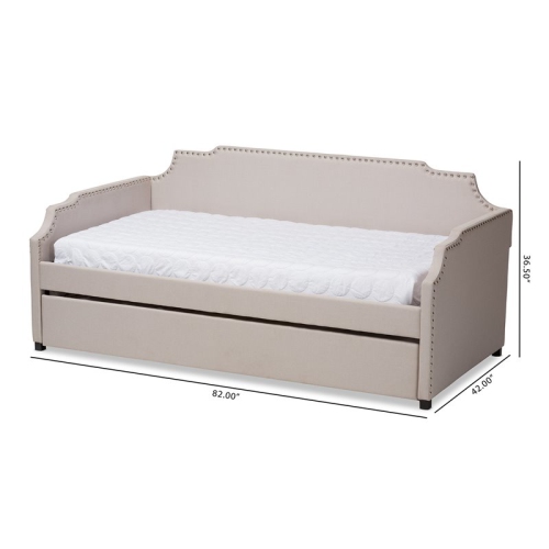 Bowery Hill Beige Upholstered Twin Size Daybed with Trundle Bed