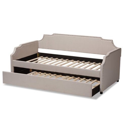 Bowery Hill Beige Upholstered Twin Size Daybed with Trundle Bed
