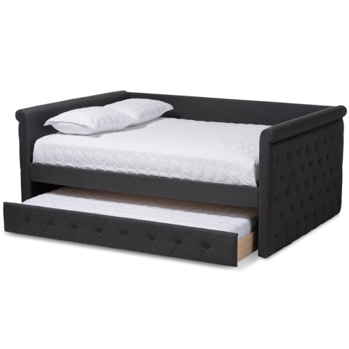 Lit de repos pleine grandeur gigogne capitonné avec lit double de Bowery Hill, gris foncé