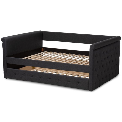 Lit de repos pleine grandeur gigogne capitonné avec lit double de Bowery Hill, gris foncé