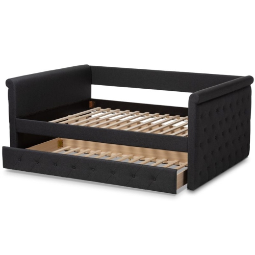 Lit de repos pleine grandeur gigogne capitonné avec lit double de Bowery Hill, gris foncé