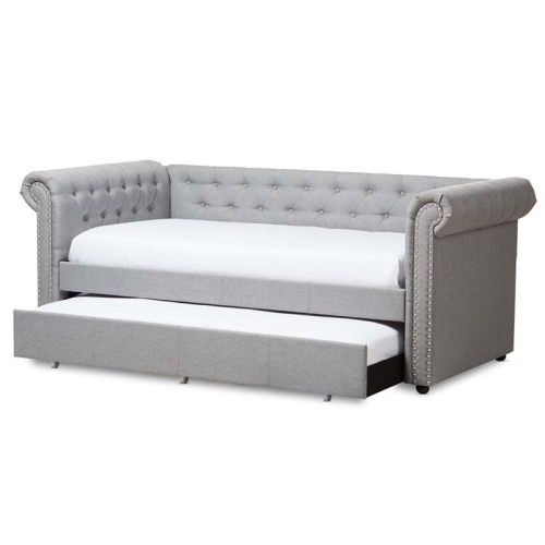 BOWERY HILL  Classically Designed Fabric Daybed With Trundle In Gray