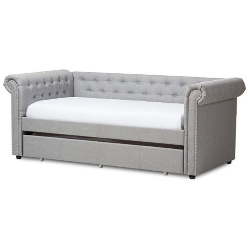 Bowery Hill Classically Designed Fabric Daybed with Trundle in Gray