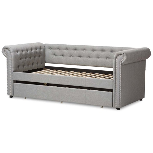 Bowery Hill Classically Designed Fabric Daybed with Trundle in Gray