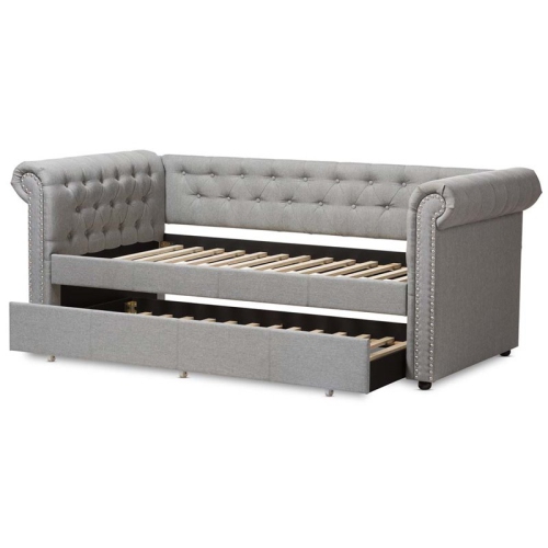 Bowery Hill Classically Designed Fabric Daybed with Trundle in Gray