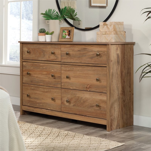 Sauder River Ranch Engineered Wood 6 Drawer Dresser in Sindoori Mango/Natural