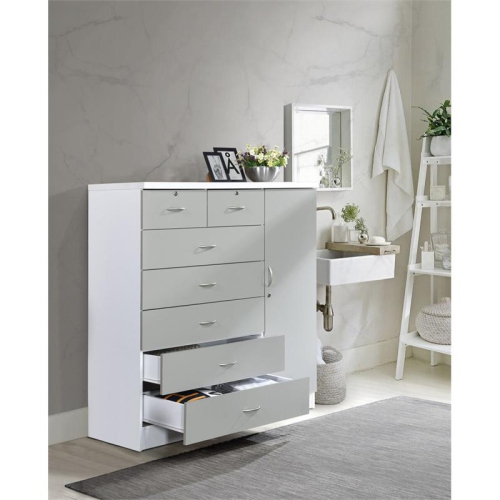 Hodedah 7 Drawer Chest with Locks on 2 Drawers and 1 Door in Gray Wood