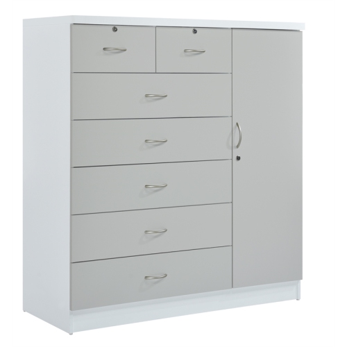 Hodedah 7 Drawer Chest with Locks on 2 Drawers and 1 Door in Gray Wood