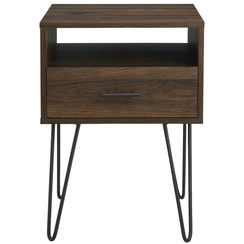 WALKER EDISON 18" Modern Single Drawer Hairpin Leg Bedroom Nightstand In Dark Walnut