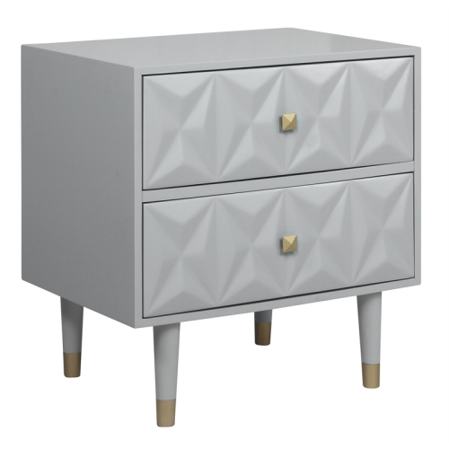 LINON  Alick Two Drawer Wood Geo Texture Nightstand In In Gray