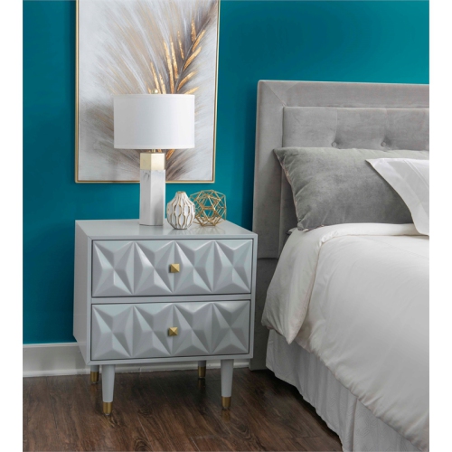 Linon Alick Two Drawer Wood Geo Texture Nightstand in Gray