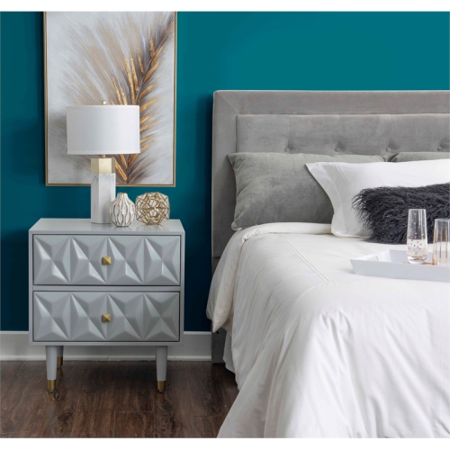 Linon Alick Two Drawer Wood Geo Texture Nightstand in Gray