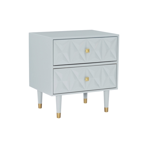 Linon Alick Two Drawer Wood Geo Texture Nightstand in Gray