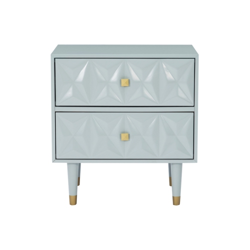 Linon Alick Two Drawer Wood Geo Texture Nightstand in Gray