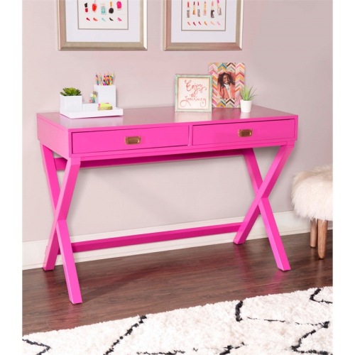 Linon Peggy Wood Two Drawer Writing Desk in Pink