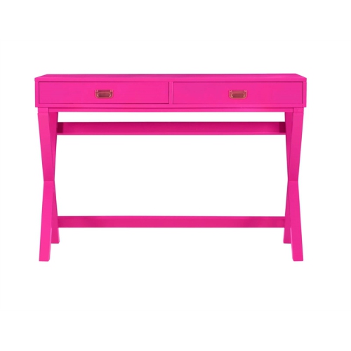 Linon Peggy Wood Two Drawer Writing Desk in Pink